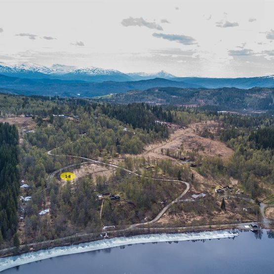 Dronebilde av Lykkja Hyttefelt
