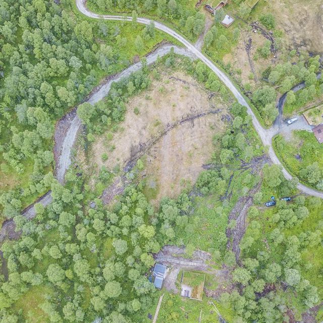 Dronebilde over en del av Lykkja Hyttefelt