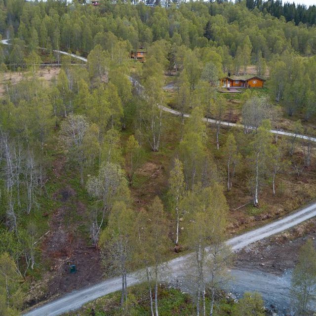 Dronebilde over en del av Lykkja Hyttefelt