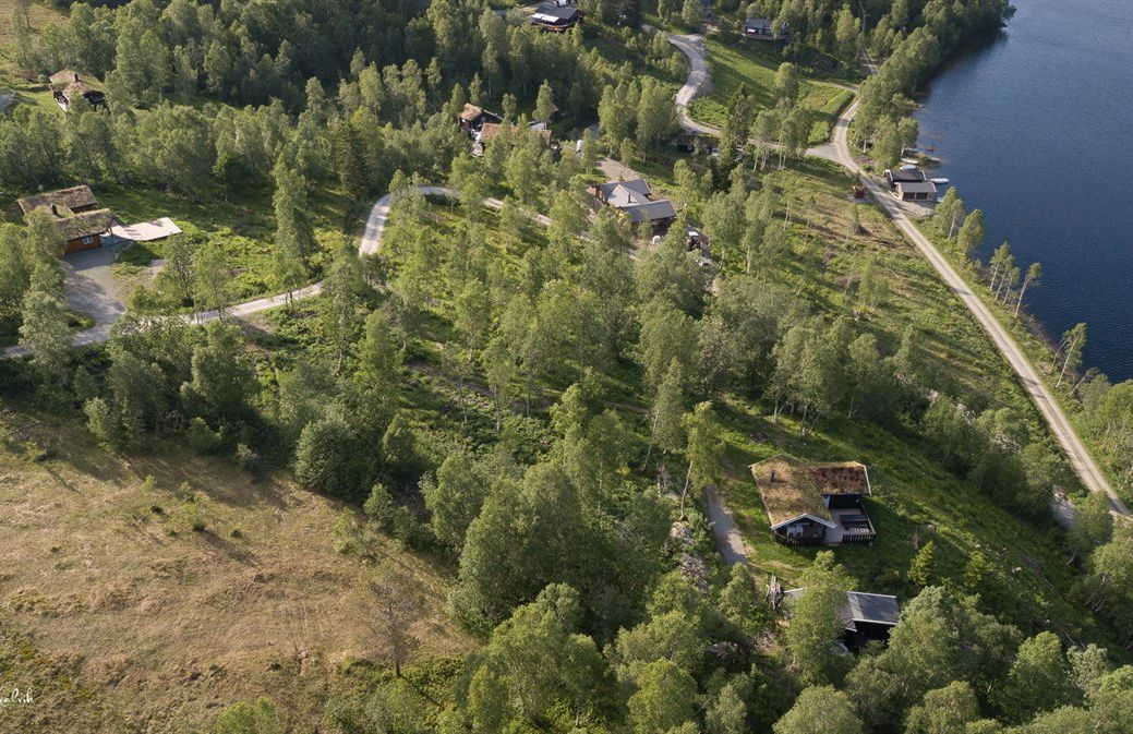 Dronebilde over en del av Lykkja Hyttefelt